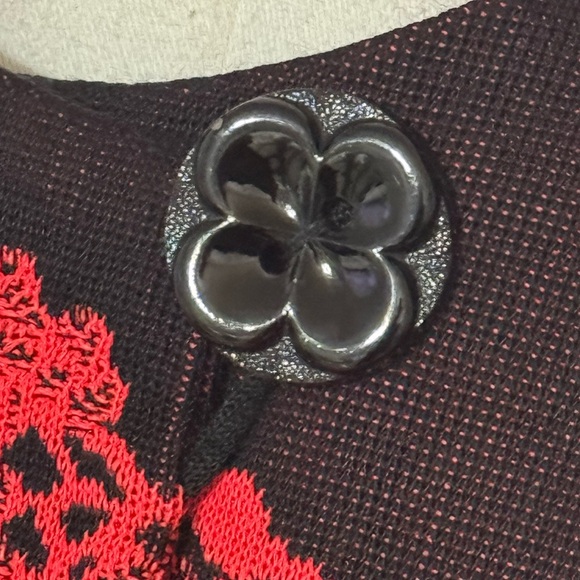 MISOOK Lace Print Long Jacket Cardigan Sweater Red‎ Black Size S Button Work - Picture 7 of 9